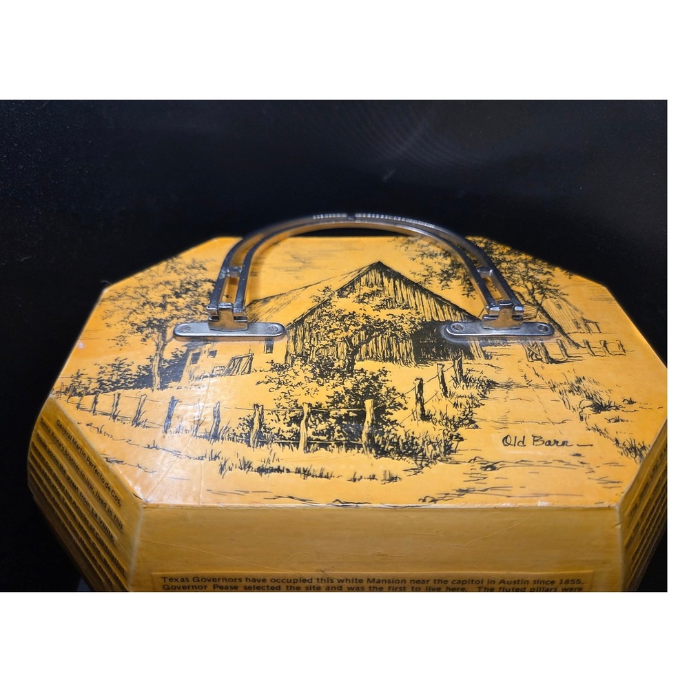 Vintage Yellow Wooden Jewelry Organizer Box with Historic Print - Picture 3 of 10